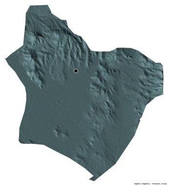 Makedonya 'nın başkenti Bogdanci' nin beyaz arka planda izole edilmiş şekli. Renkli yükseklik haritası. 3B görüntüleme