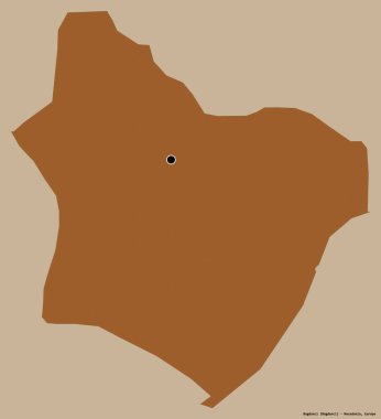 Makedonya 'nın Bogdanci belediyesi, başkenti katı renk arkaplanına izole edilmiş durumda. Desenli dokuların bileşimi. 3B görüntüleme