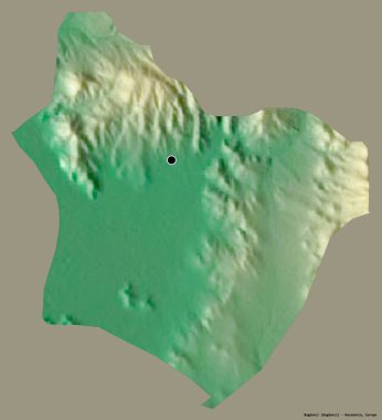 Makedonya 'nın Bogdanci belediyesi, başkenti katı renk arkaplanına izole edilmiş durumda. Topografik yardım haritası. 3B görüntüleme