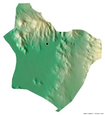 Makedonya 'nın başkenti Bogdanci' nin beyaz arka planda izole edilmiş şekli. Topografik yardım haritası. 3B görüntüleme