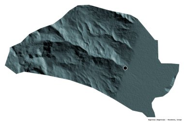 Makedonya 'nın Bogovinje belediyesi, başkenti beyaz arka planda izole edilmiş durumda. Renkli yükseklik haritası. 3B görüntüleme