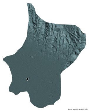 Makedonya 'nın Bosilovo belediyesi, başkenti beyaz arka planda izole edilmiş durumda. Renkli yükseklik haritası. 3B görüntüleme