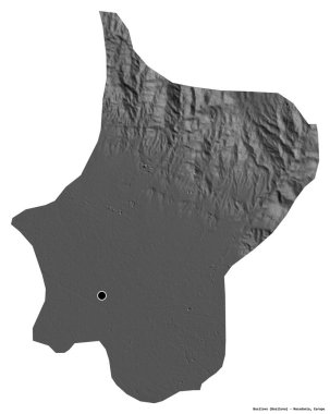 Makedonya 'nın Bosilovo belediyesi, başkenti beyaz arka planda izole edilmiş durumda. Çift seviyeli yükseklik haritası. 3B görüntüleme