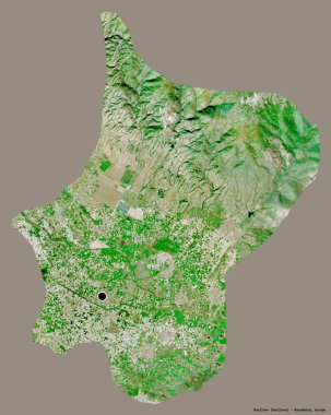 Makedonya 'nın Bosilovo belediyesi, başkenti sağlam bir renk zeminine sahip. Uydu görüntüleri. 3B görüntüleme