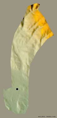 Makedonya Belediyesi Butel 'in şekli, sermayesi katı renk arka planında izole edilmiş. Topografik yardım haritası. 3B görüntüleme