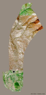 Makedonya Belediyesi Butel 'in şekli, sermayesi katı renk arka planında izole edilmiş. Uydu görüntüleri. 3B görüntüleme