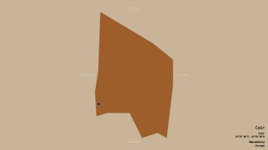 Makedonya 'nın Cair belediyesi, jeoreferatlı bir sınır kutusunun sağlam bir arka planında izole edilmiş durumda. Etiketler. Desenli dokuların bileşimi. 3B görüntüleme