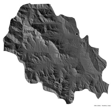 Makedonya 'nın Caska belediyesi, başkenti beyaz arka planda izole edilmiş durumda. Çift seviyeli yükseklik haritası. 3B görüntüleme