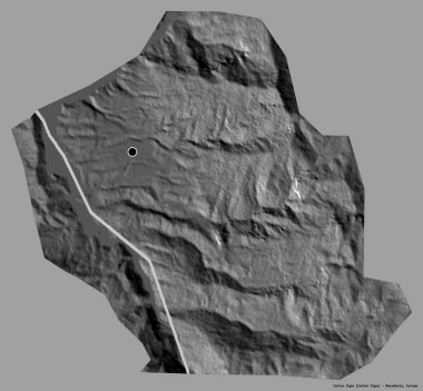 Makedonya belediyesi Centar Zupa 'nın başkenti, koyu renk arka planda izole edilmiş. Çift seviyeli yükseklik haritası. 3B görüntüleme