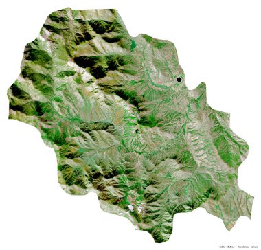 Makedonya 'nın Caska belediyesi, başkenti beyaz arka planda izole edilmiş durumda. Uydu görüntüleri. 3B görüntüleme