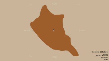 Makedonya Belediyesi Cesinovo-Oblesevo bölgesi, bir sınır kutusunda sağlam bir zemin üzerinde izole edilmiş durumda. Etiketler. Desenli dokuların bileşimi. 3B görüntüleme