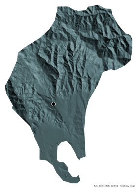 Makedonya 'nın başkenti Cucer Sandevo' nun beyaz arka planda izole edilmiş şekli. Renkli yükseklik haritası. 3B görüntüleme