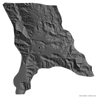 Makedonya 'nın Debarca belediyesi, başkenti beyaz arka planda izole edilmiş durumda. Çift seviyeli yükseklik haritası. 3B görüntüleme