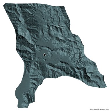 Makedonya 'nın Debarca belediyesi, başkenti beyaz arka planda izole edilmiş durumda. Renkli yükseklik haritası. 3B görüntüleme