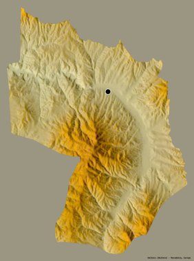 Makedonya 'nın Delcevo belediyesi, başkenti katı renk arka planına izole edilmiş durumda. Topografik yardım haritası. 3B görüntüleme