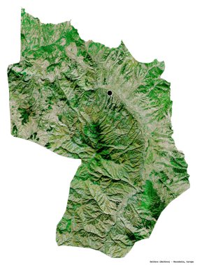 Makedonya 'nın Delcevo belediyesi, başkenti beyaz arka planda izole edilmiş durumda. Uydu görüntüleri. 3B görüntüleme