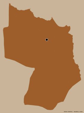 Makedonya 'nın Delcevo belediyesi, başkenti katı renk arka planına izole edilmiş durumda. Desenli dokuların bileşimi. 3B görüntüleme