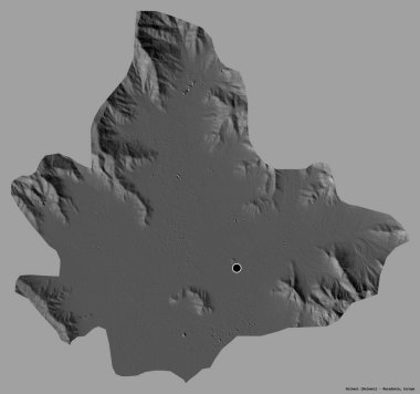 Makedonya 'nın Dolneni belediyesi, başkenti katı bir renk zeminine sahip. Çift seviyeli yükseklik haritası. 3B görüntüleme