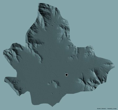 Makedonya 'nın Dolneni belediyesi, başkenti katı bir renk zeminine sahip. Renkli yükseklik haritası. 3B görüntüleme