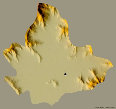 Makedonya 'nın Dolneni belediyesi, başkenti katı bir renk zeminine sahip. Topografik yardım haritası. 3B görüntüleme