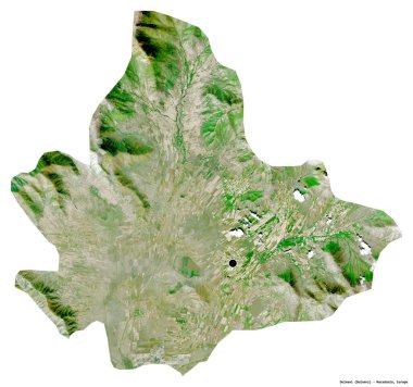 Makedonya 'nın Dolneni belediyesi, başkenti beyaz arka planda izole edilmiş durumda. Uydu görüntüleri. 3B görüntüleme