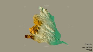 Makedonya 'nın Gevgelija belediyesi, jeoreferatlı bir sınır kutusunda sağlam bir zemin üzerinde izole edilmiş durumda. Etiketler. Topografik yardım haritası. 3B görüntüleme