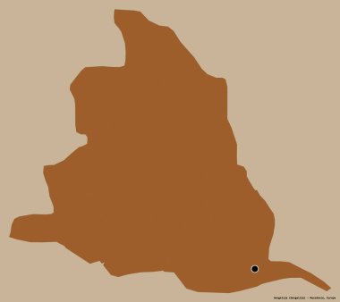 Makedonya 'nın Gevgelija belediyesi, sermayesi katı renk arkaplanına izole edilmiş durumda. Desenli dokuların bileşimi. 3B görüntüleme