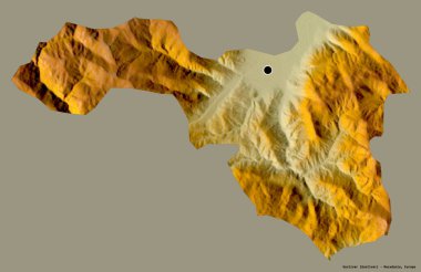Makedonya 'nın Gostivar belediyesi, başkenti sağlam bir renk zeminine sahip. Topografik yardım haritası. 3B görüntüleme