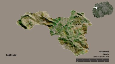 Makedonya 'nın Gostivar belediyesi, başkenti sağlam bir zemin üzerinde izole edilmiş durumda. Uzaklık ölçeği, bölge önizlemesi ve etiketleri. Uydu görüntüleri. 3B görüntüleme