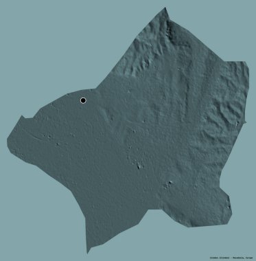 Makedonya Belediyesi İlinden 'in şekli, sermayesi katı renk arka planında izole edilmiş. Renkli yükseklik haritası. 3B görüntüleme