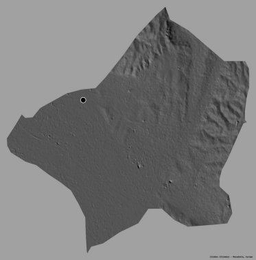 Makedonya Belediyesi İlinden 'in şekli, sermayesi katı renk arka planında izole edilmiş. Çift seviyeli yükseklik haritası. 3B görüntüleme