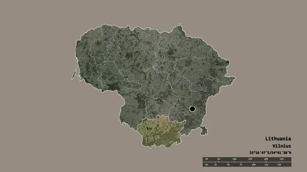 以首都 主要区域分部和独立的Alytaus地区为首都的立陶宛的绝望状态 卫星图像 3D渲染 — 图库照片