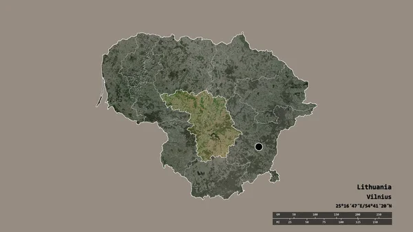 主要な地域部門と分離カウノ地域とリトアニアの荒廃した形 ラベル 衛星画像 3Dレンダリング — ストック写真