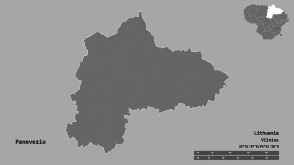 Kształt Panevezio Powiatu Litewskiego Stolicą Odizolowaną Solidnym Tle Skala Odległości — Zdjęcie stockowe