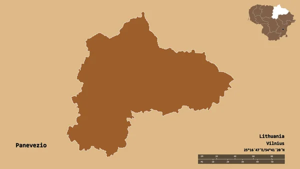 Form Panevezio Litauen Med Hovedstad Isolert Solid Bakgrunn Avstandsskala Regionens – stockfoto