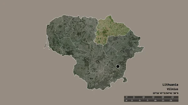 主要な地域部門と分離されたPanevezioエリアとリトアニアの荒廃した形 ラベル 衛星画像 3Dレンダリング — ストック写真