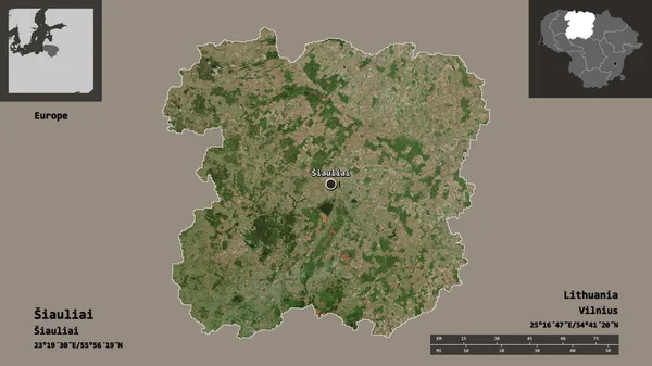 立陶宛郡Siauliai的形状及其首都 距离刻度 预览和标签 卫星图像 3D渲染 — 图库照片
