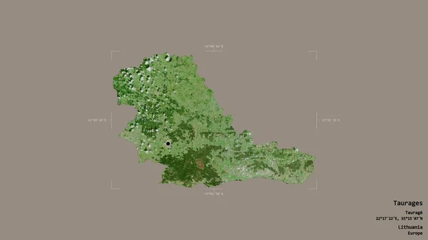 リトアニアの郡タウラージュ 英語版 の地域は 洗練された境界線の箱の中にしっかりとした背景に孤立していた ラベル 衛星画像 3Dレンダリング — ストック写真