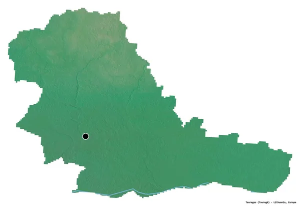 Form Taurages Grevskapet Litauen Med Huvudstaden Isolerad Vit Bakgrund Topografisk — Stockfoto
