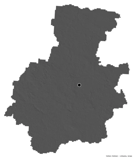 立陶宛Telsiai县的形状 其首府因白色背景而孤立 Bilevel高程图 3D渲染 — 图库照片