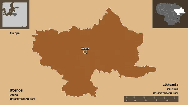 Form Utenos Litauens Län Och Dess Huvudstad Avståndsskala Förhandsvisningar Och — Stockfoto