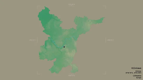リトアニアの郡ヴィニアウスの地域は 洗練された境界線の箱の中にしっかりとした背景に隔離されている ラベル 地形図 3Dレンダリング — ストック写真
