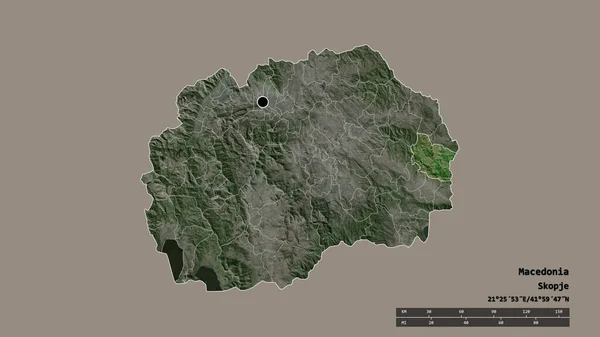 以首都 主要区域分部和分离的贝罗沃地区为首都的马其顿的绝望状态 卫星图像 3D渲染 — 图库照片