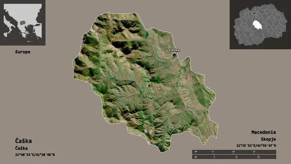 Form Caska Makedoniens Kommun Och Dess Huvudstad Avståndsskala Förhandsvisningar Och — Stockfoto