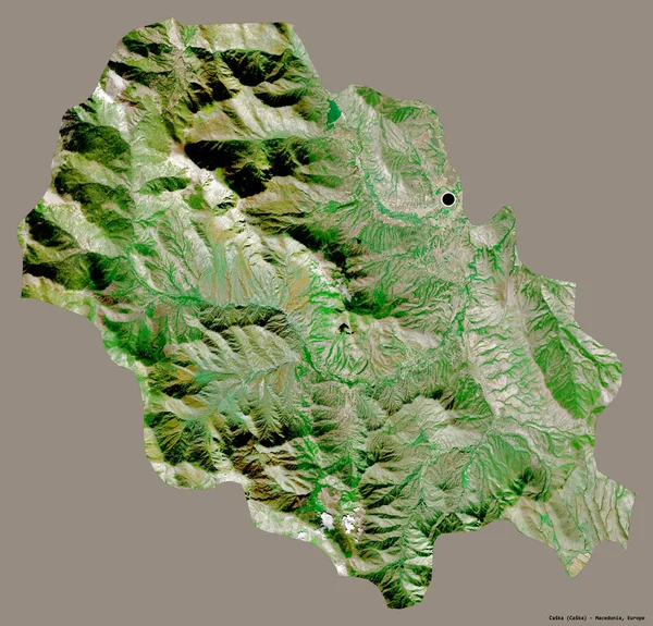 马其顿市卡斯卡市的形状 其首都用纯色背景隔开 卫星图像 3D渲染 — 图库照片