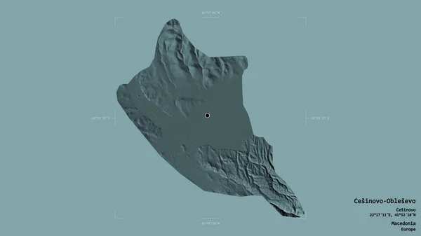马其顿市Cesinovo Naquesevo地区 在一个地理参照框的坚实背景下被隔离 彩色高程图 3D渲染 — 图库照片