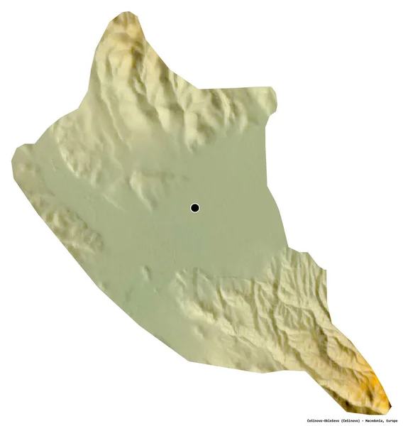 マケドニアの自治体であるセシノヴォ オブレセヴォの形で その首都は白い背景に孤立している 地形図 3Dレンダリング — ストック写真