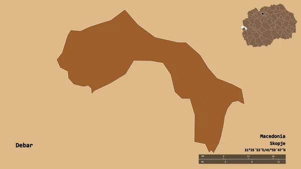 Form Debar Makedoniens Kommun Med Huvudstaden Isolerad Solid Bakgrund Avståndsskala — Stockfoto