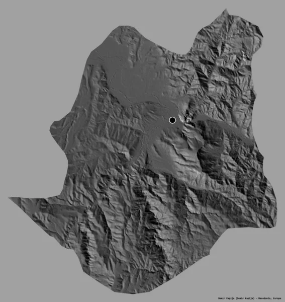 马其顿市Demir Kapija的形状 其首都以纯色背景隔离 Bilevel高程图 3D渲染 — 图库照片