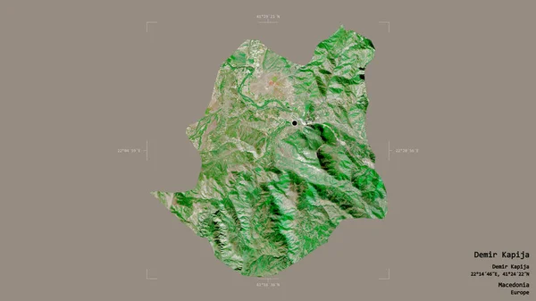 マケドニアの自治体であるデミル カピヤの地域は 洗練された境界の箱の中にしっかりとした背景に隔離されています ラベル 衛星画像 3Dレンダリング — ストック写真